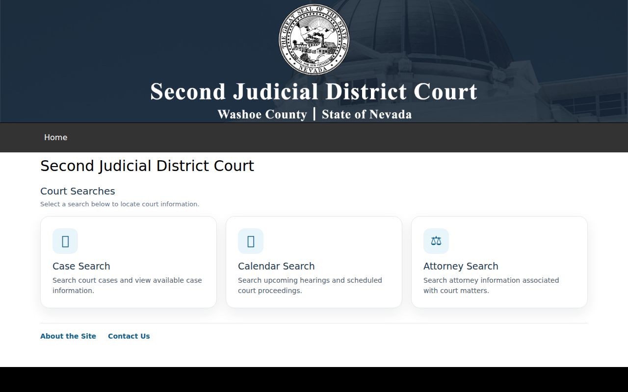 Second Judicial District Court case search reference for Washoe County warrants