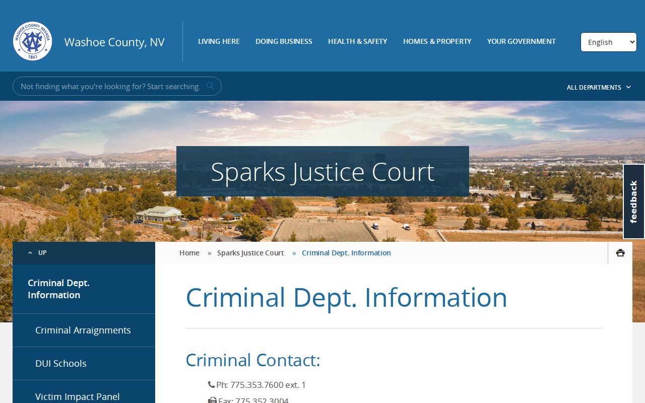 Washoe County self-surrender and court check-in instructions for bench warrants