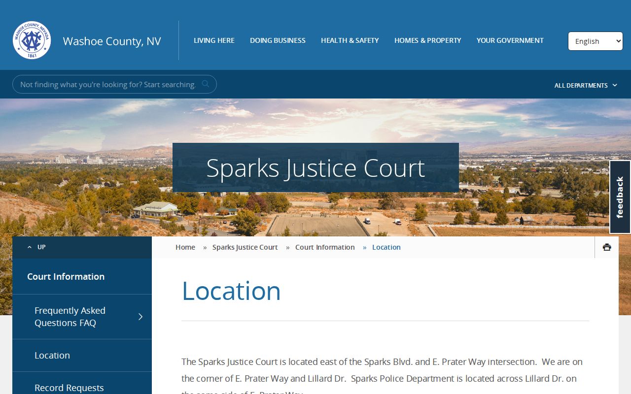 Sparks Justice Court location and public counter reference for Washoe County bench warrants