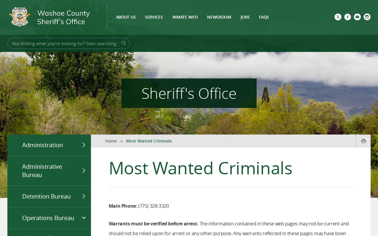 Official Washoe County Most Wanted Criminals program page