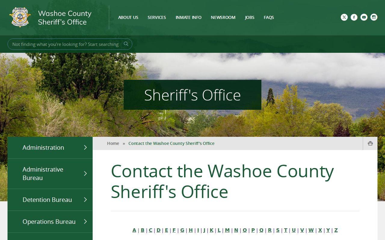 WCSO contact directory with warrant and records lines for Washoe County