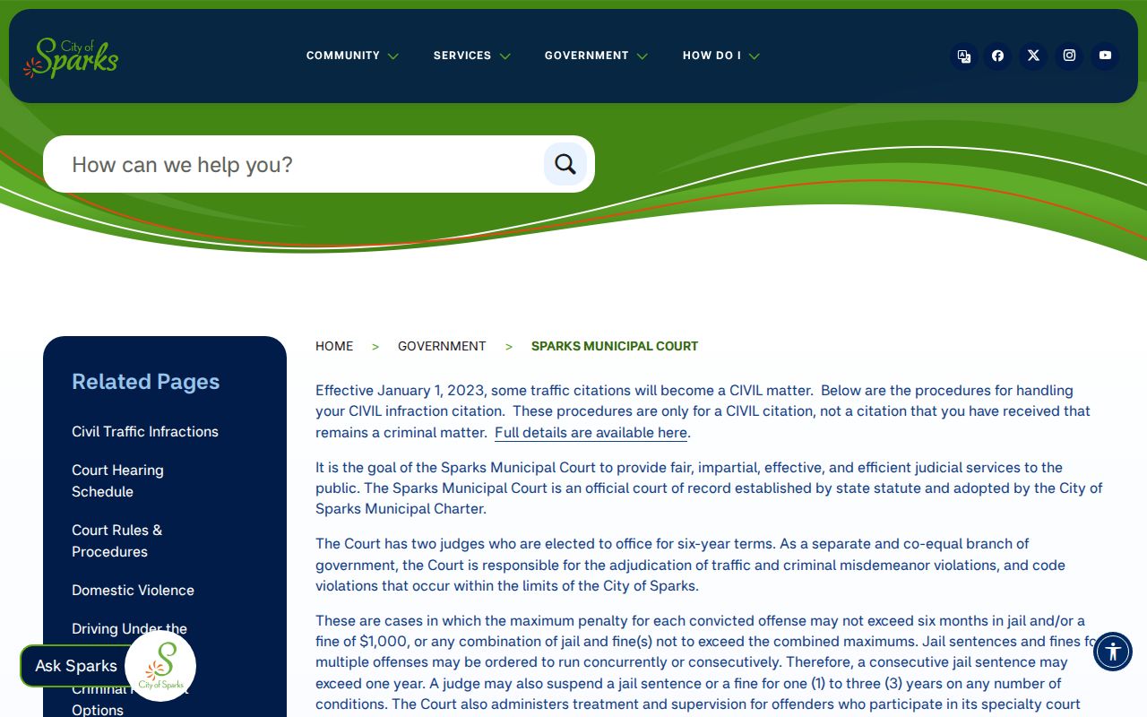Sparks Municipal Court warrant and records information for Washoe County