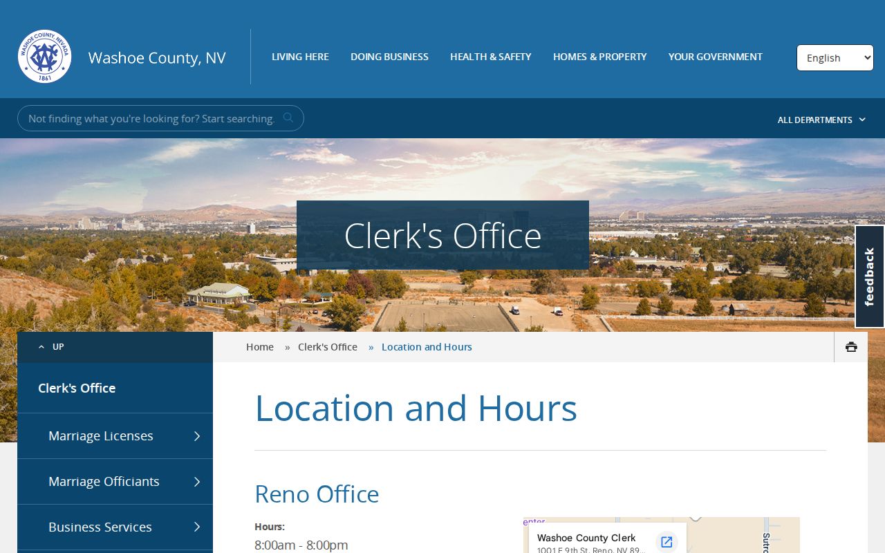 Washoe County Clerk records office reference for arrest warrant records