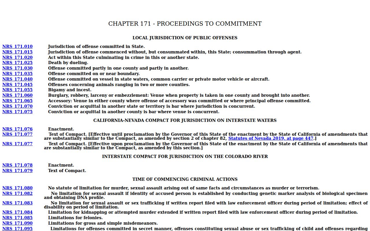 Nevada arrest-warrant statute page used for Washoe County warrant records