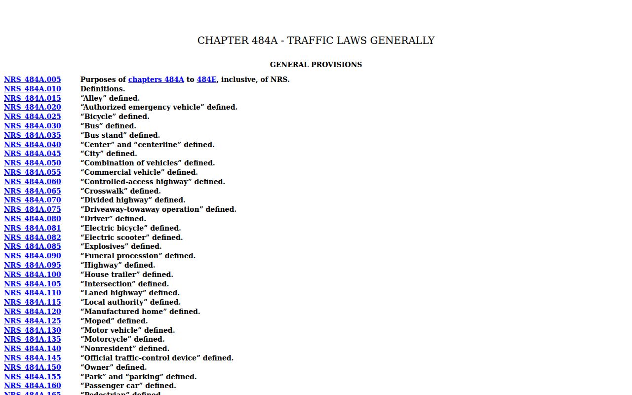 Nevada traffic warrant statute interface for Washoe County court records