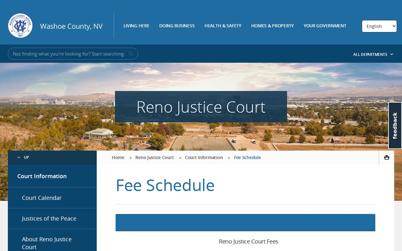 Reno Justice Court warrant resolution and fee information for Washoe County