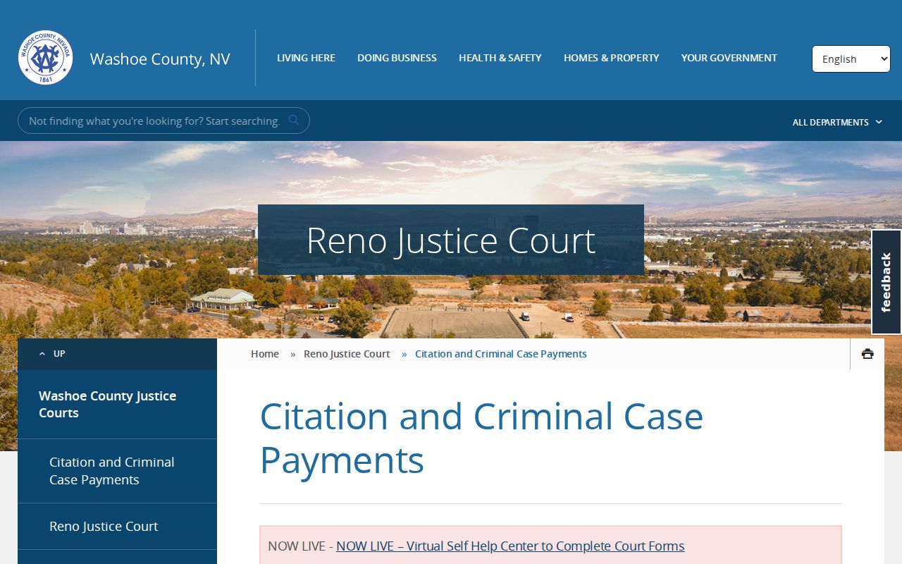Reno Sparks and Incline Justice Court search route for Sparks warrant records